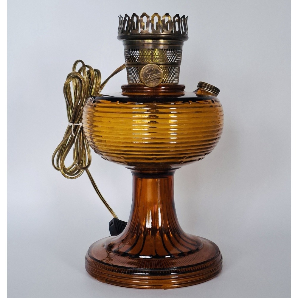 Antique Aladdin B-82 Beehive Amber Glass Lamp Converted to Electric Working USA